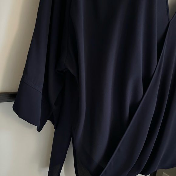 Krisa Relaxed Blue Wrap Top with Cuffed Sleeves - Picture 5 of 8